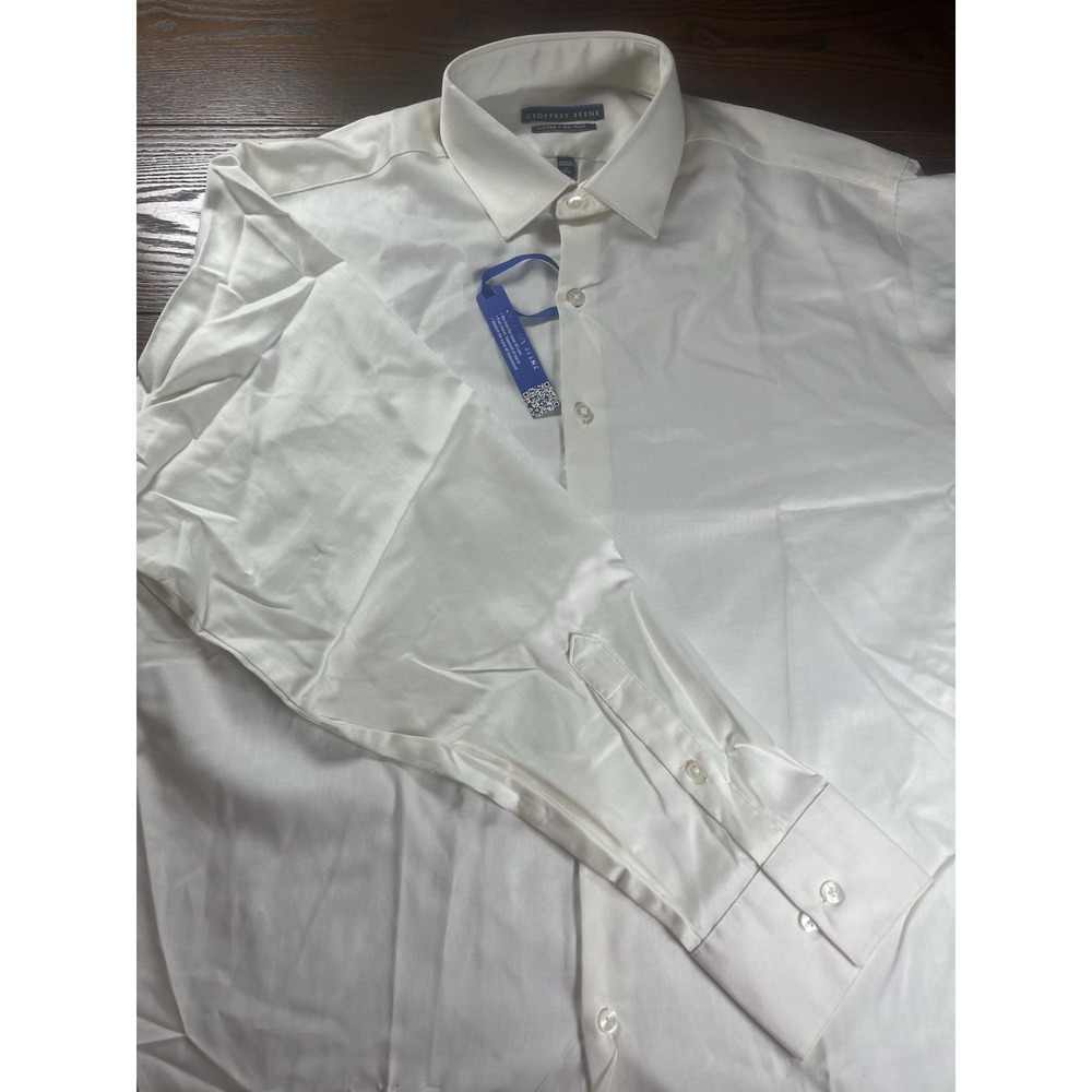 NEW Geoffrey Beene Shirt Mens 17 34/35 Almond Color Fitted Wrinkle Free L/S NWT